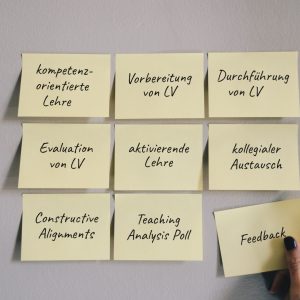 Notizzettel mit zentralen Begriffen der Lehrwerkstatt