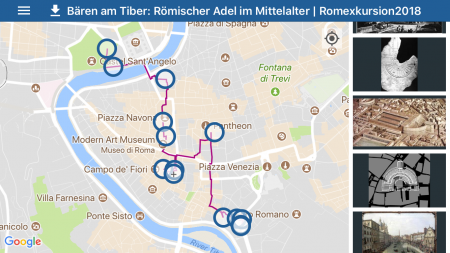 Kartenansicht einer von den Studierenden erstellten Future History Tour